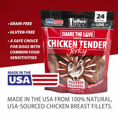 Jeffers Chicken Jerky Dog Treats | 24 oz | 100% Natural | Grain-Free | Made in USA | 1 or 2 Pack