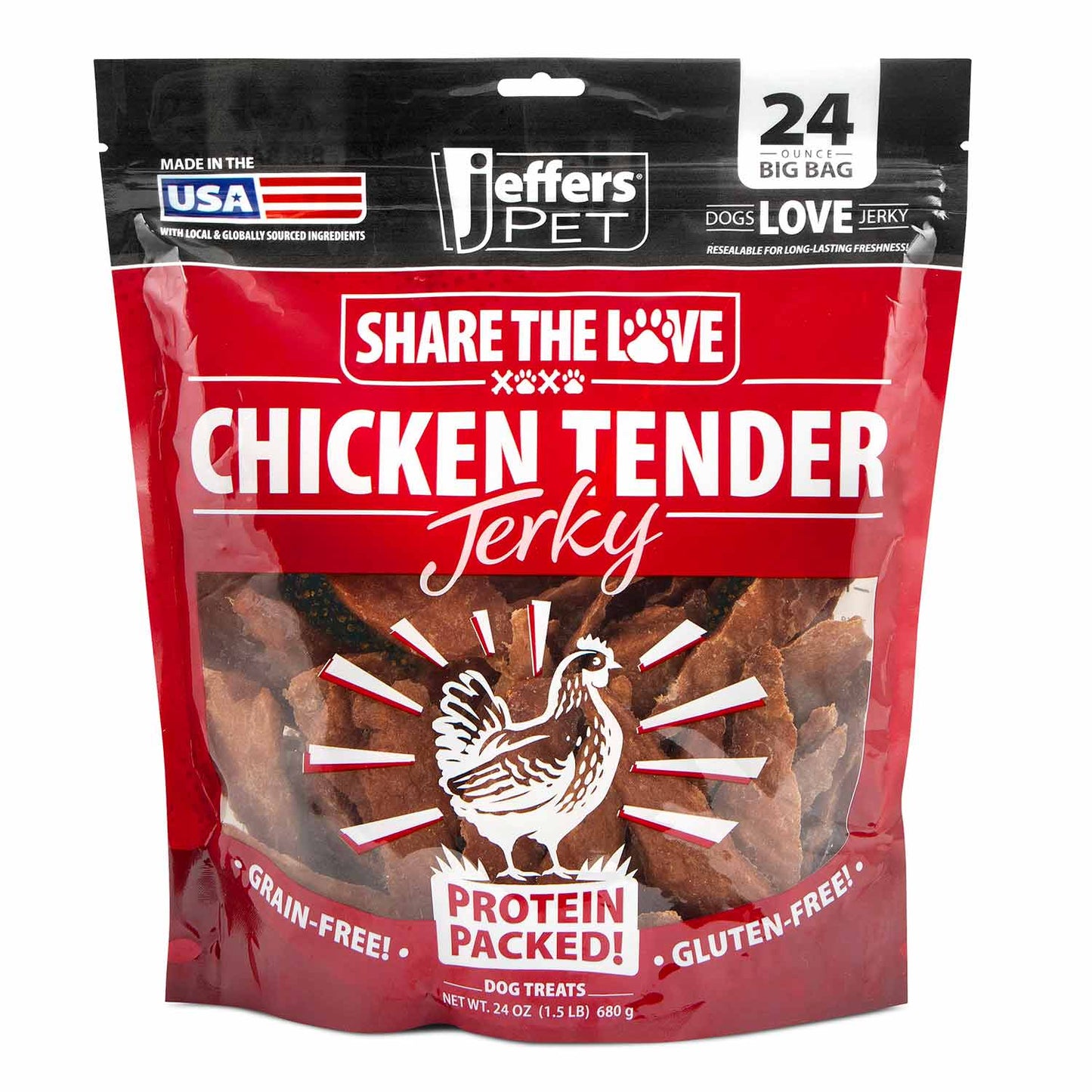 Jeffers Chicken Jerky Dog Treats | 24 oz | 100% Natural | Grain-Free | Made in USA | 1 or 2 Pack