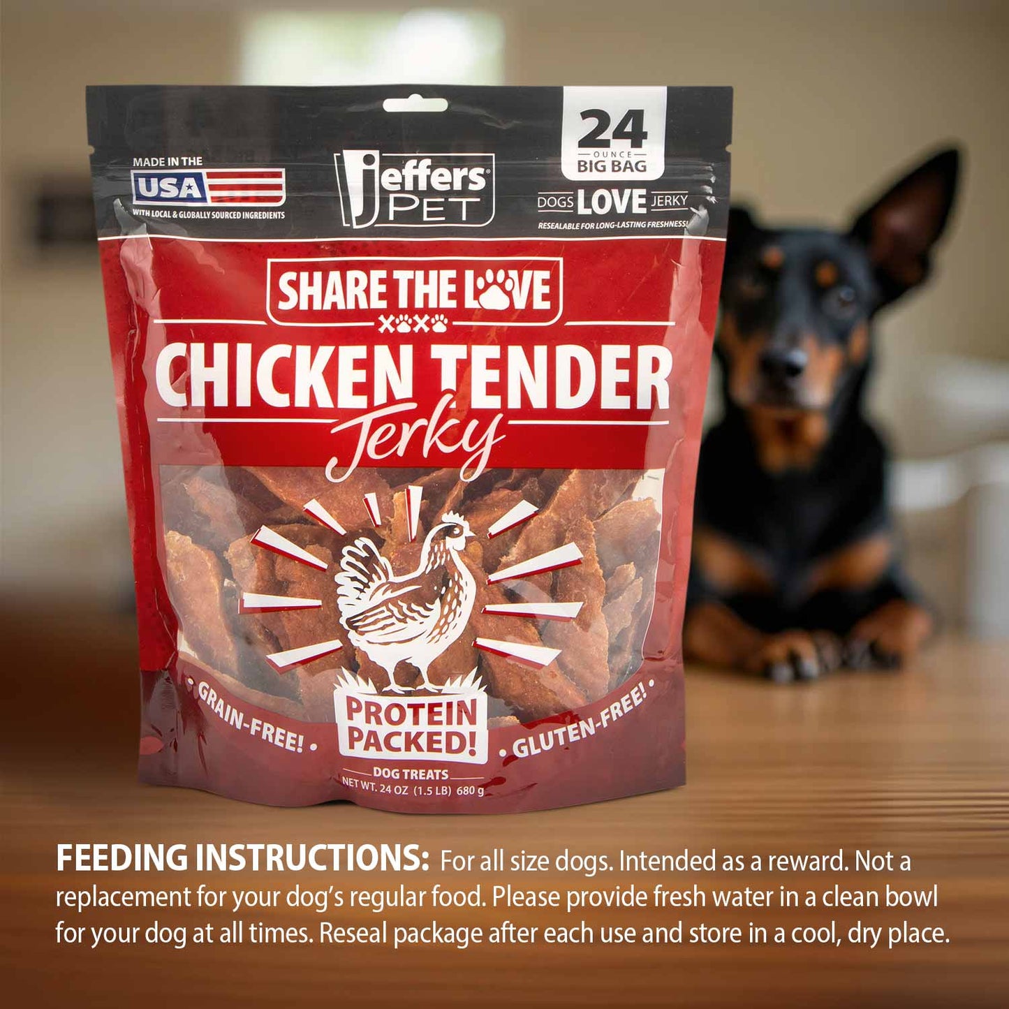 Jeffers Chicken Jerky Dog Treats | 24 oz | 100% Natural | Grain-Free | Made in USA | 1 or 2 Pack