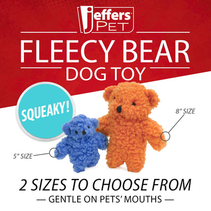 Jeffers Fleecy Bear Plush Squeaker Dog Toy | Soft Fleece | Built-In Squeaker | 5" or 8" | Single or 6-Pack