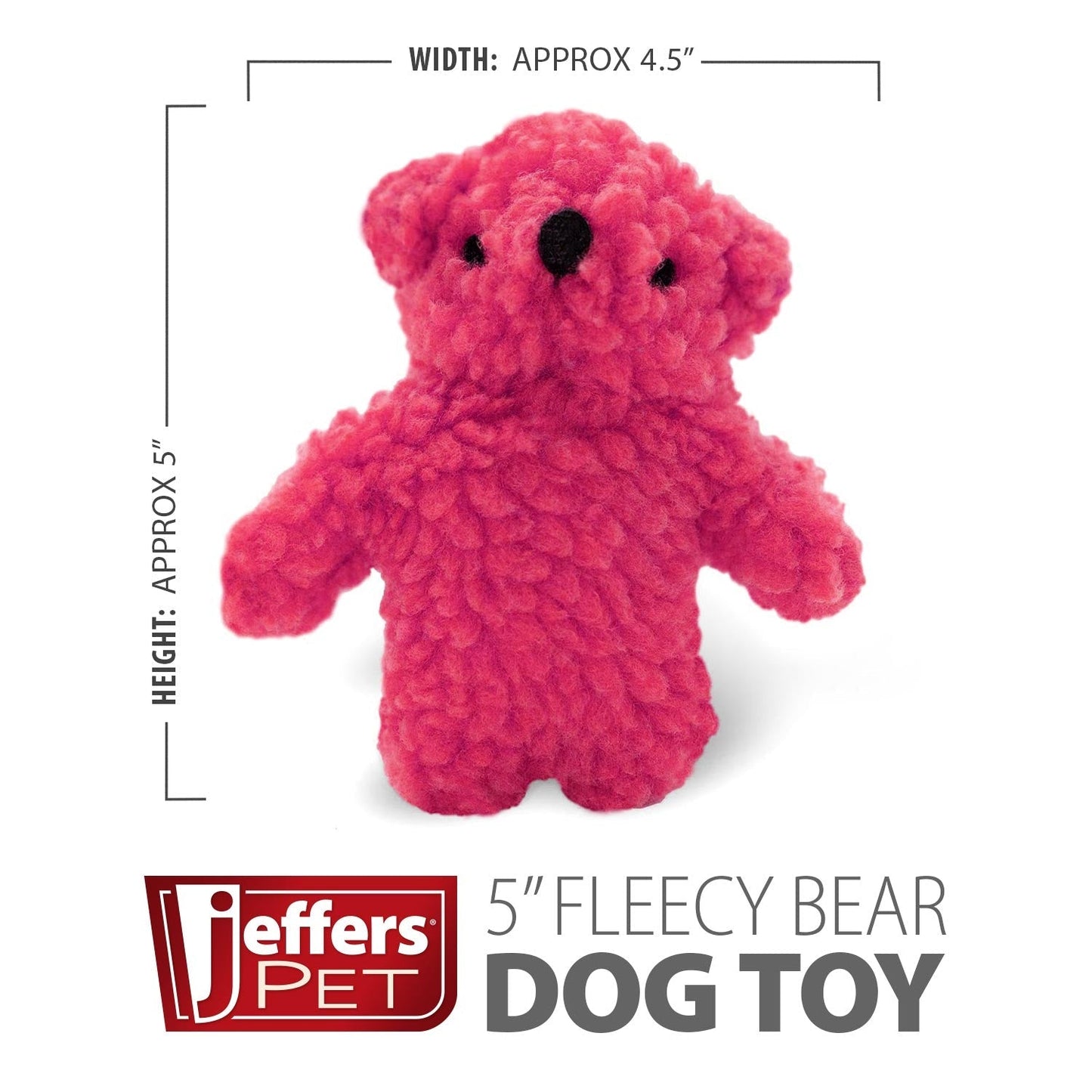 Jeffers Fleecy Bear Plush Squeaker Dog Toy | Soft Fleece | Built-In Squeaker | 5" or 8" | Single or 6-Pack