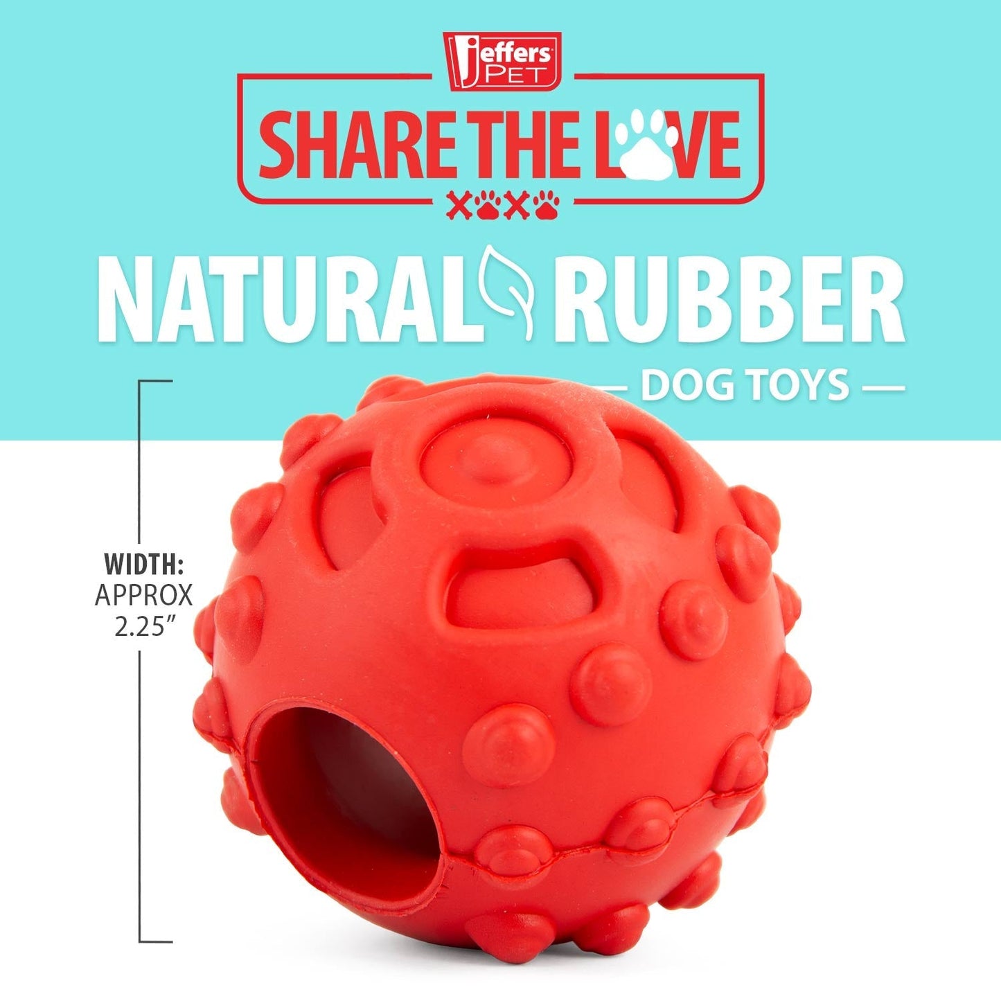 Jeffers Hollow Red Knobby Ball Dog Chew Toy | Treat Dispenser | Natural Rubber | Medium | 1 or 2 Pack