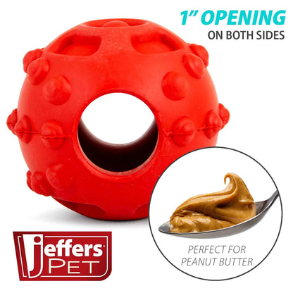 Jeffers Hollow Red Knobby Ball Dog Chew Toy | Treat Dispenser | Natural Rubber | Medium | 1 or 2 Pack