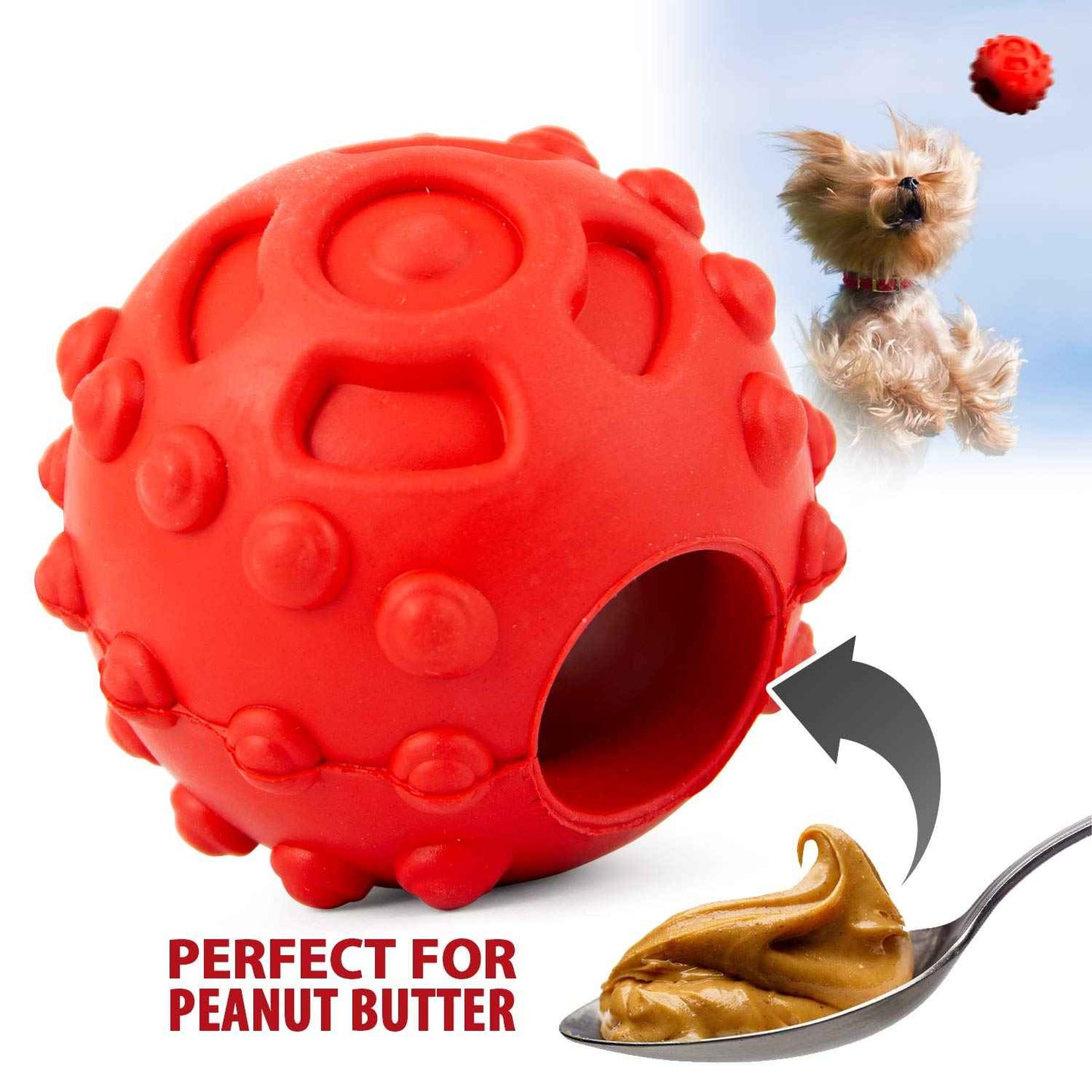 Jeffers Hollow Red Knobby Ball Dog Chew Toy | Treat Dispenser | Natural Rubber | Medium | 1 or 2 Pack