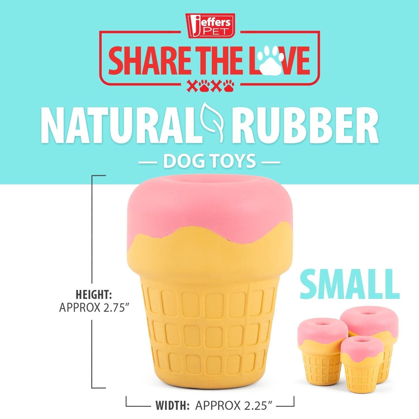 Jeffers Ice Cream Cone Dog Chew Toy | Stuffable Treat Dispenser | Natural Rubber | S, M or L | 1 or 2 Pack