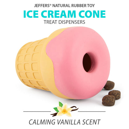 Jeffers Ice Cream Cone Dog Chew Toy | Stuffable Treat Dispenser | Natural Rubber | S, M or L | 1 or 2 Pack