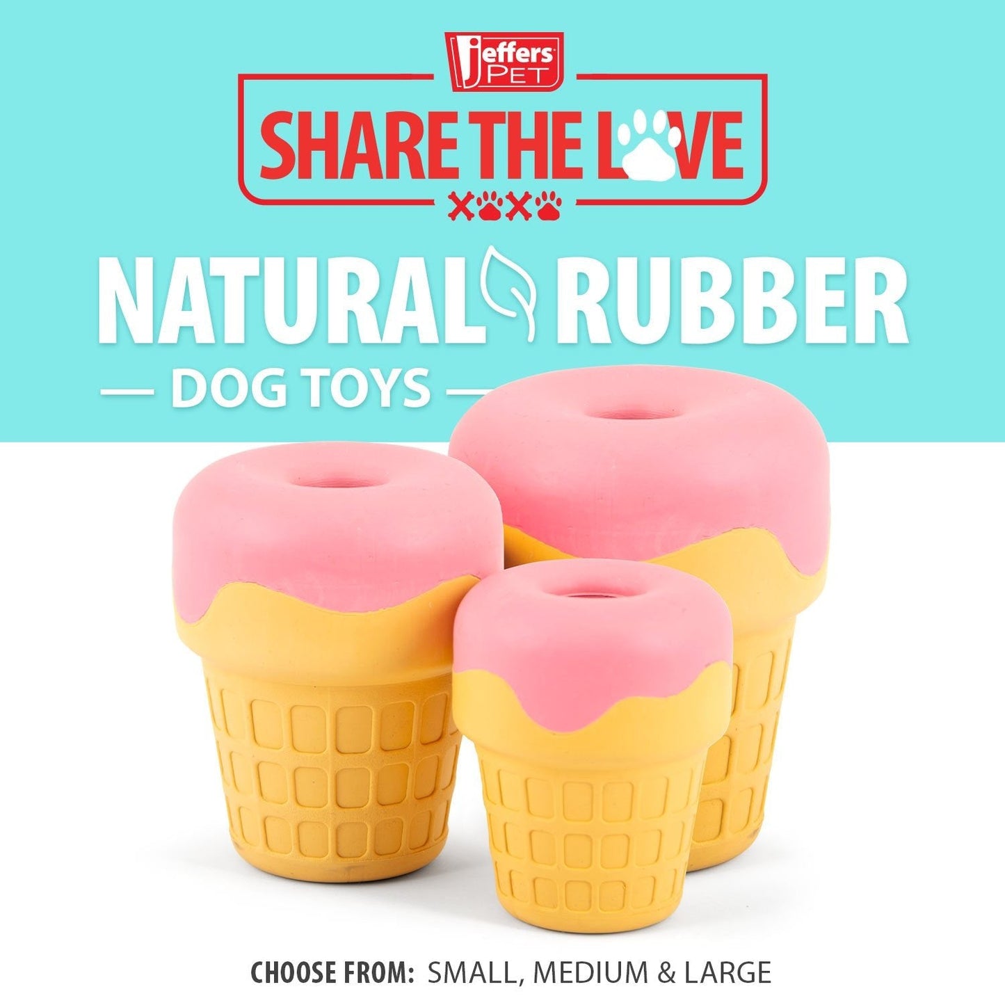 Jeffers Ice Cream Cone Dog Chew Toy | Stuffable Treat Dispenser | Natural Rubber | S, M or L | 1 or 2 Pack