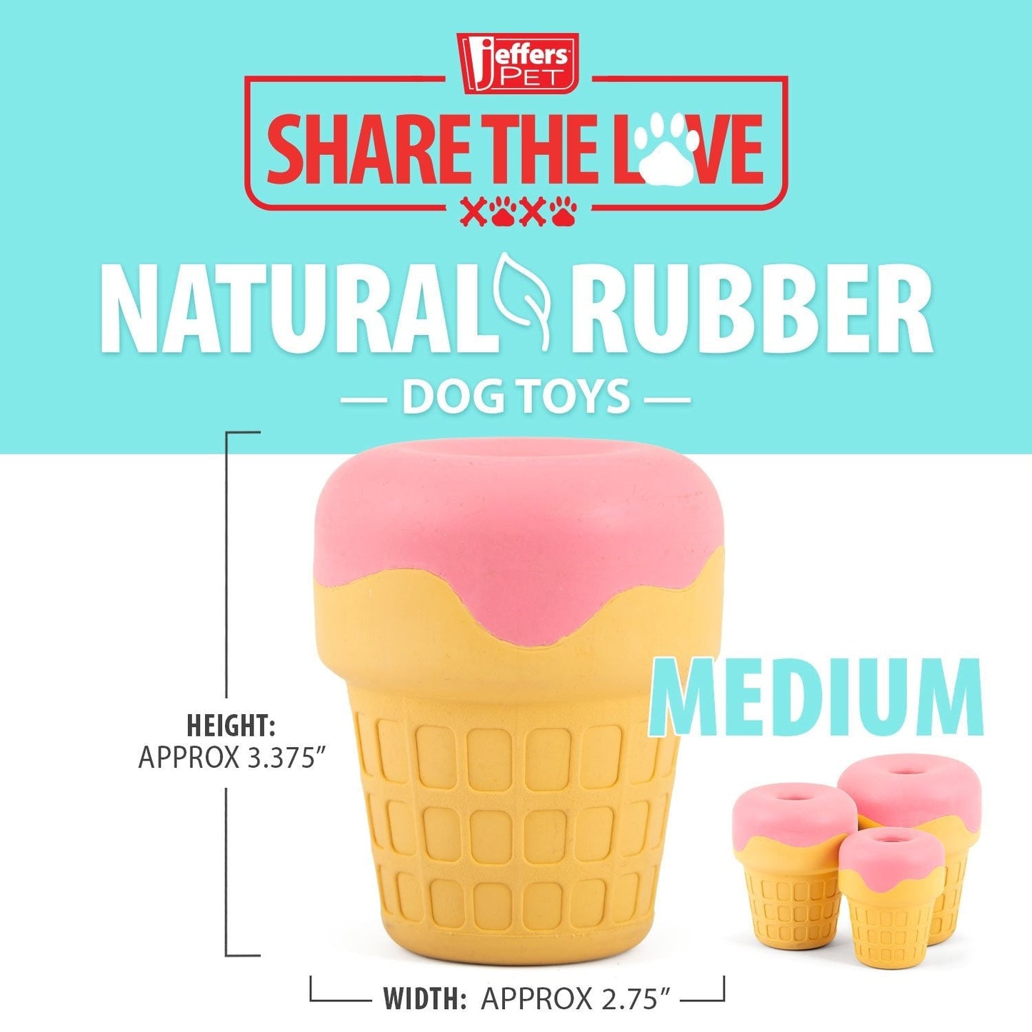 Jeffers Ice Cream Cone Dog Chew Toy | Stuffable Treat Dispenser | Natural Rubber | S, M or L | 1 or 2 Pack
