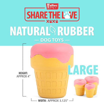 Jeffers Ice Cream Cone Dog Chew Toy | Stuffable Treat Dispenser | Natural Rubber | S, M or L | 1 or 2 Pack