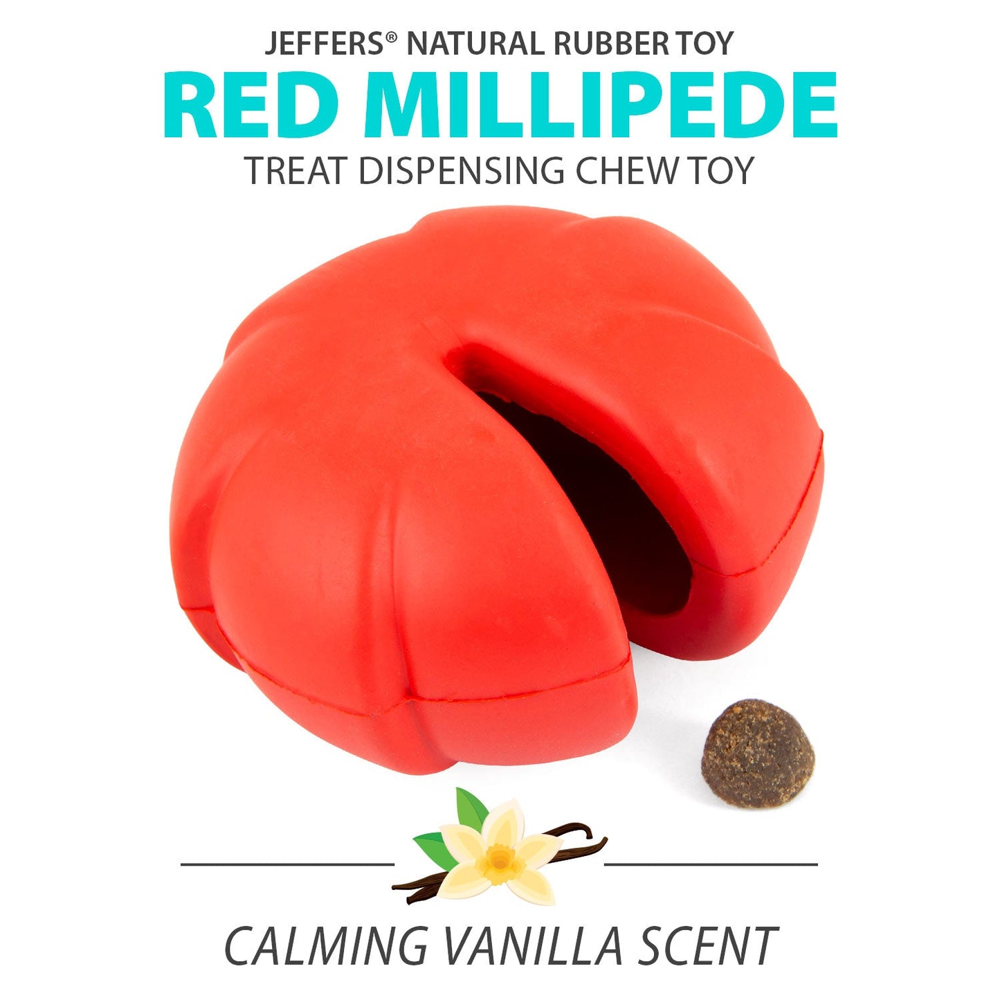 Jeffers Red Millipede Dog Chew Toy | Treat Dispenser | Natural Rubber | Small, Medium or Large | 1 or 2 Pack
