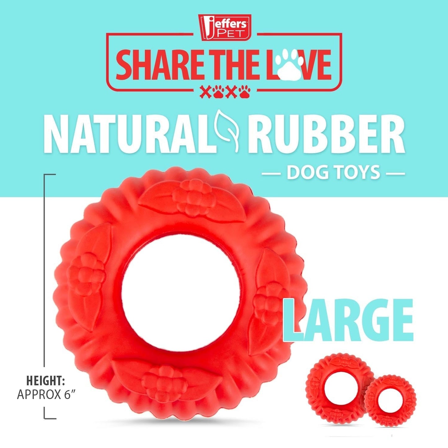 Jeffers Red Virgo Tugger Dog Toy | Tug-of-War + Chew | Natural Rubber | Small or Large | 1 or 2 Pack
