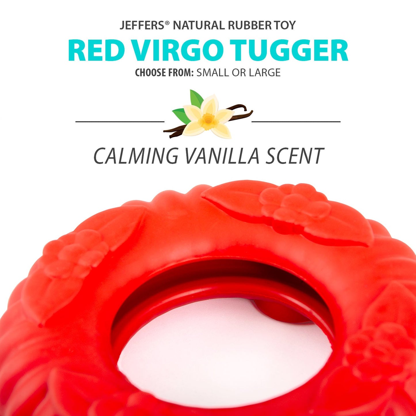 Jeffers Red Virgo Tugger Dog Toy | Tug-of-War + Chew | Natural Rubber | Small or Large | 1 or 2 Pack