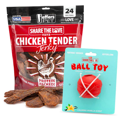 Jeffers Stuffable Dog Chew Toy + Chicken Breast Jerky Treats Kit | Natural Rubber | 9 Shapes | 24 oz Jerky