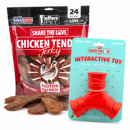 Jeffers Stuffable Dog Chew Toy + Chicken Breast Jerky Treats Kit | Natural Rubber | 9 Shapes | 24 oz Jerky
