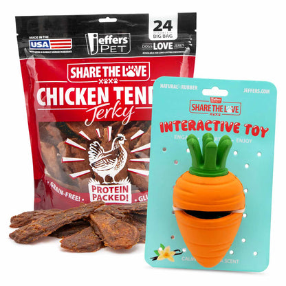 Jeffers Stuffable Dog Chew Toy + Chicken Breast Jerky Treats Kit | Natural Rubber | 9 Shapes | 24 oz Jerky