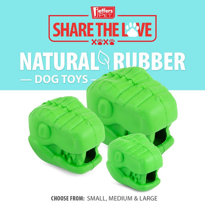 Jeffers T-Rex Dog Chew Toy | Treat Dispenser | Natural Rubber | Green | Small, Medium or Large | 1 or 2 Pack