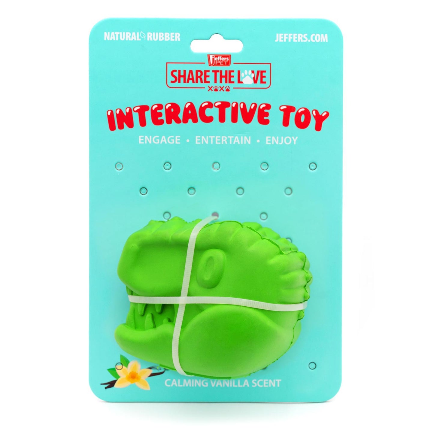 Jeffers T-Rex Dog Chew Toy | Treat Dispenser | Natural Rubber | Green | Small, Medium or Large | 1 or 2 Pack