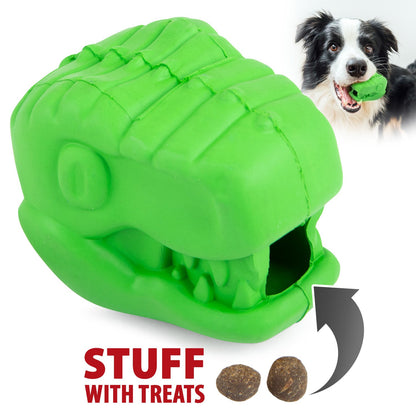 Jeffers T-Rex Dog Chew Toy | Treat Dispenser | Natural Rubber | Green | Small, Medium or Large | 1 or 2 Pack