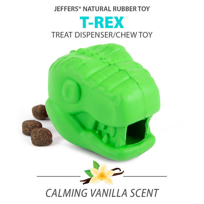 Jeffers T-Rex Dog Chew Toy | Treat Dispenser | Natural Rubber | Green | Small, Medium or Large | 1 or 2 Pack