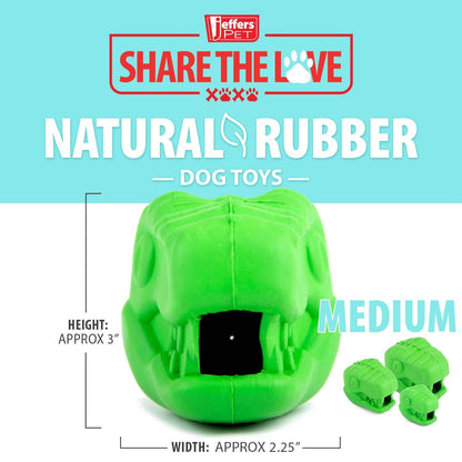 Jeffers T-Rex Dog Chew Toy | Treat Dispenser | Natural Rubber | Green | Small, Medium or Large | 1 or 2 Pack