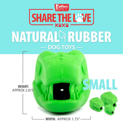 Jeffers T-Rex Dog Chew Toy | Treat Dispenser | Natural Rubber | Green | Small, Medium or Large | 1 or 2 Pack