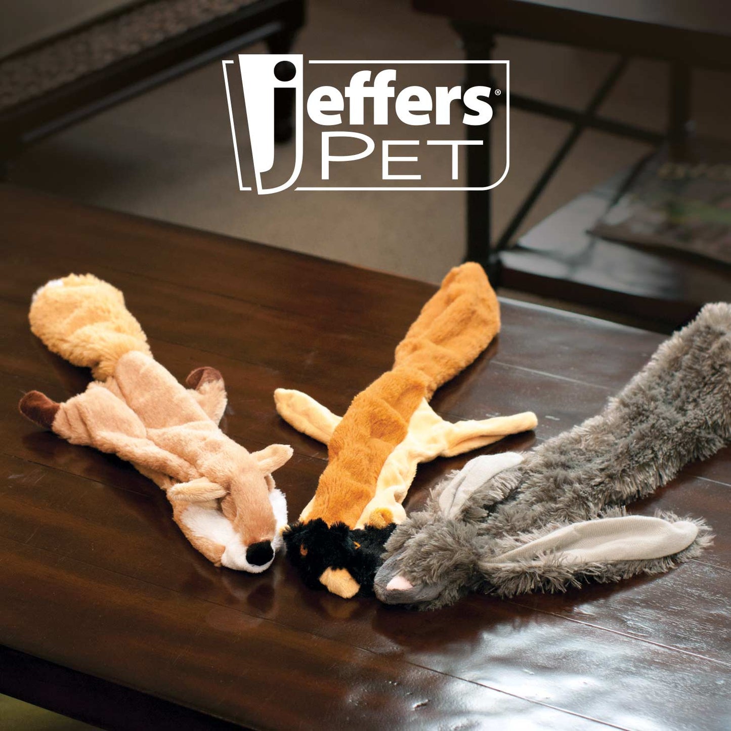 Jeffers Thinnies Unstuffed Plush Dog Toys | 21"L | Rabbit, Fox, Raccoon, Skunk, or Chipmunk | Single or 5-Pack - Niksstuff