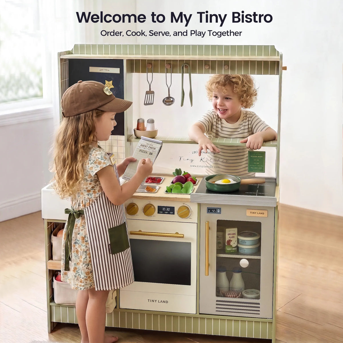 Tiny Land BistroSwitch 2-in-1 Play Kitchen & Bistro with 23 Accessories