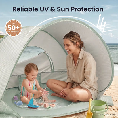 Tiny Land® 3-in-1 Baby Beach Tent with Built-In Splash Pool – UPF50+ Shade, Wind Protection & Water Play | Toddlers