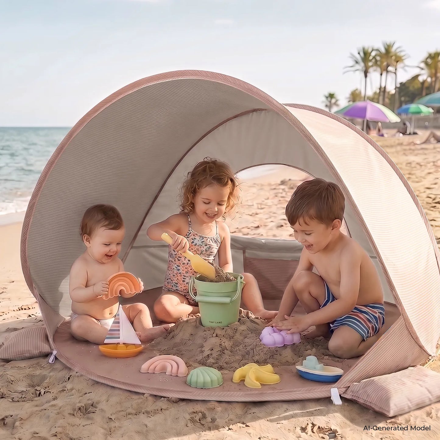 Tiny Land® 3-in-1 Baby Beach Tent with Built-In Splash Pool – UPF50+ Shade, Wind Protection & Water Play | Toddlers