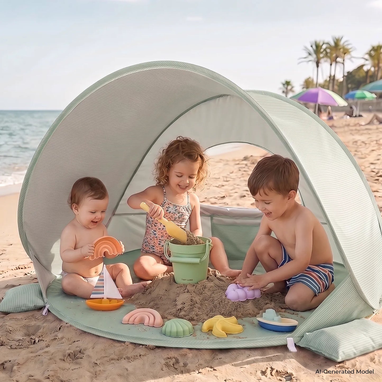 Tiny Land® 3-in-1 Baby Beach Tent with Built-In Splash Pool – UPF50+ Shade, Wind Protection & Water Play | Toddlers