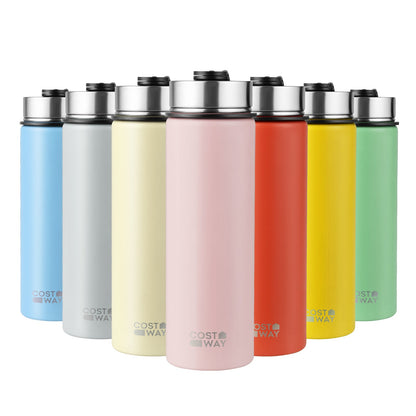 22 Oz Insulated Stainless Steel Water Bottle | 2 Lids & Straw | 7 Colors - Niksstuff