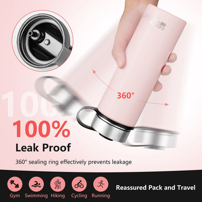 22 Oz Insulated Stainless Steel Water Bottle | 2 Lids & Straw | 7 Colors - Niksstuff