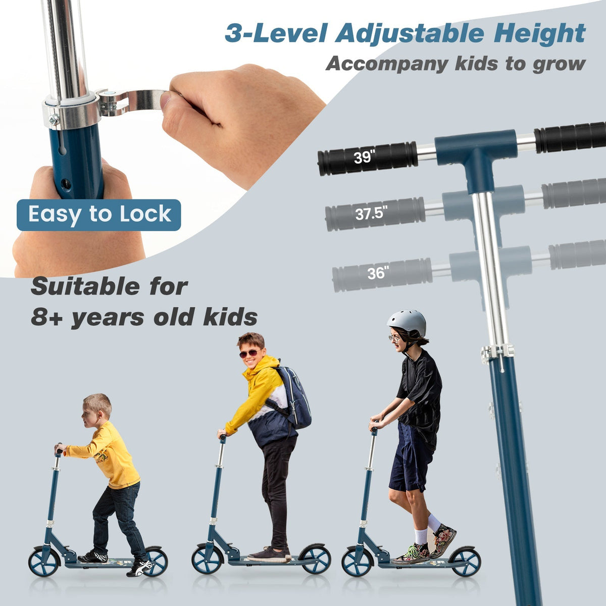 Folding Aluminum Scooter - Blue Adjustable