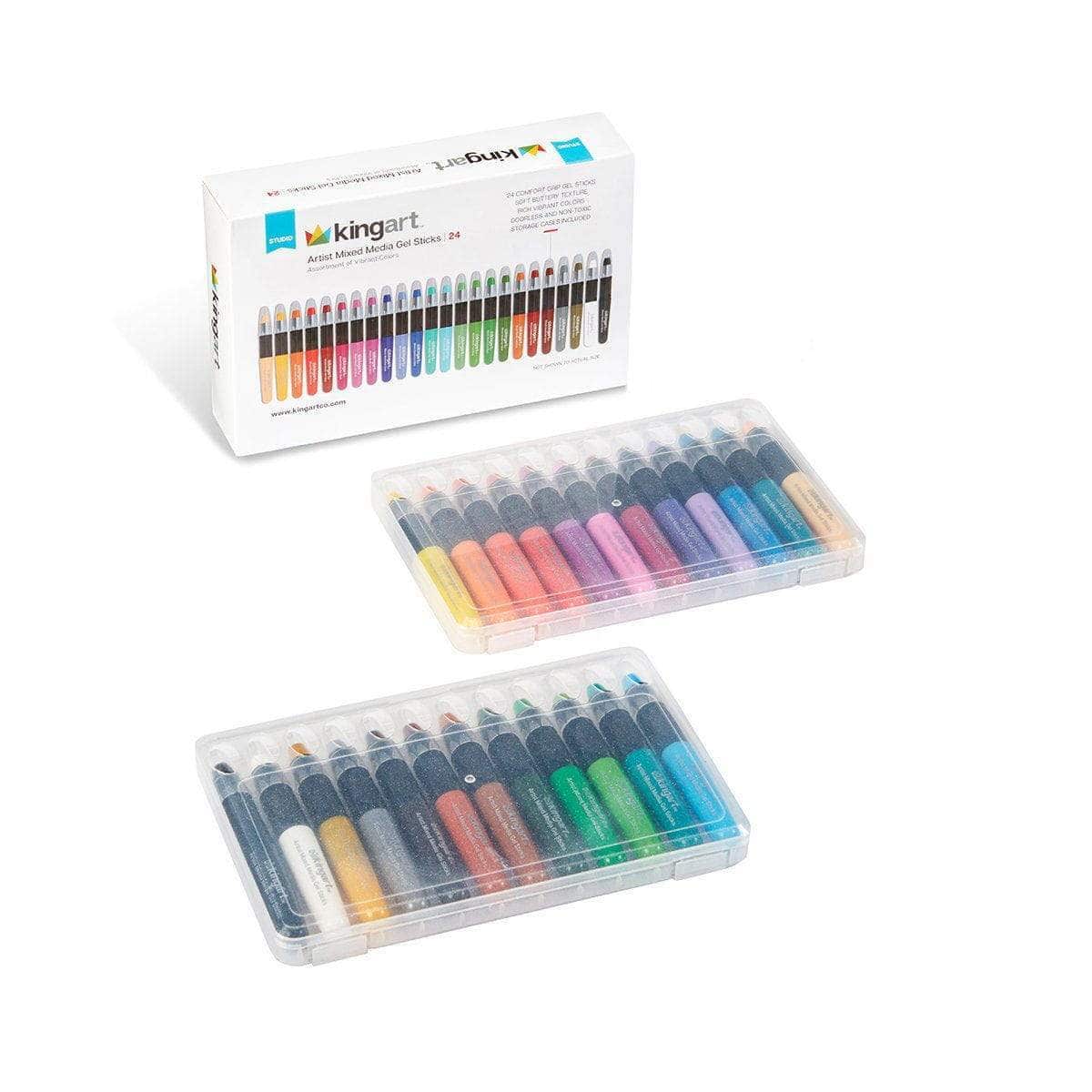 Kingart Mixed Media Gel Stick Watercolor Crayons - 24 Colors