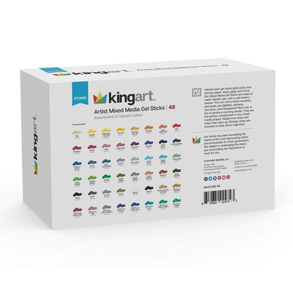 KINGART Mixed Media Gel Stick Crayons - 48 Water-Soluble Colors