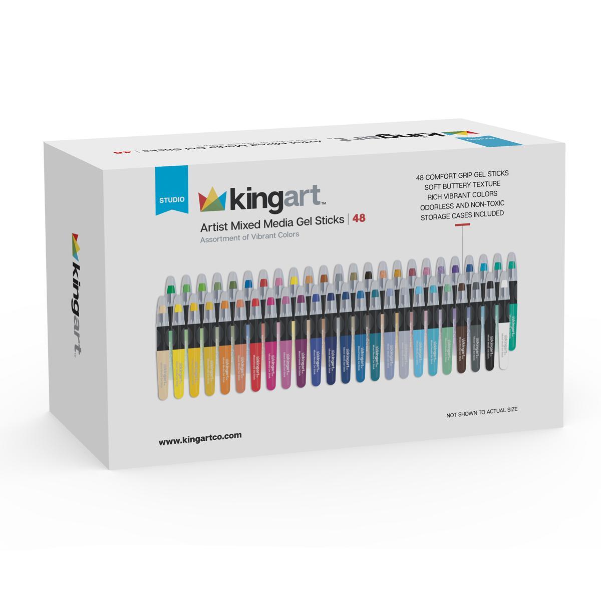 KINGART Mixed Media Gel Stick Crayons - 48 Water-Soluble Colors