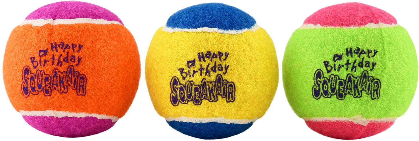 KONG SqueakAir Birthday Balls – Squeaky Tennis Balls for Dogs | 3 Pack, 2.5"