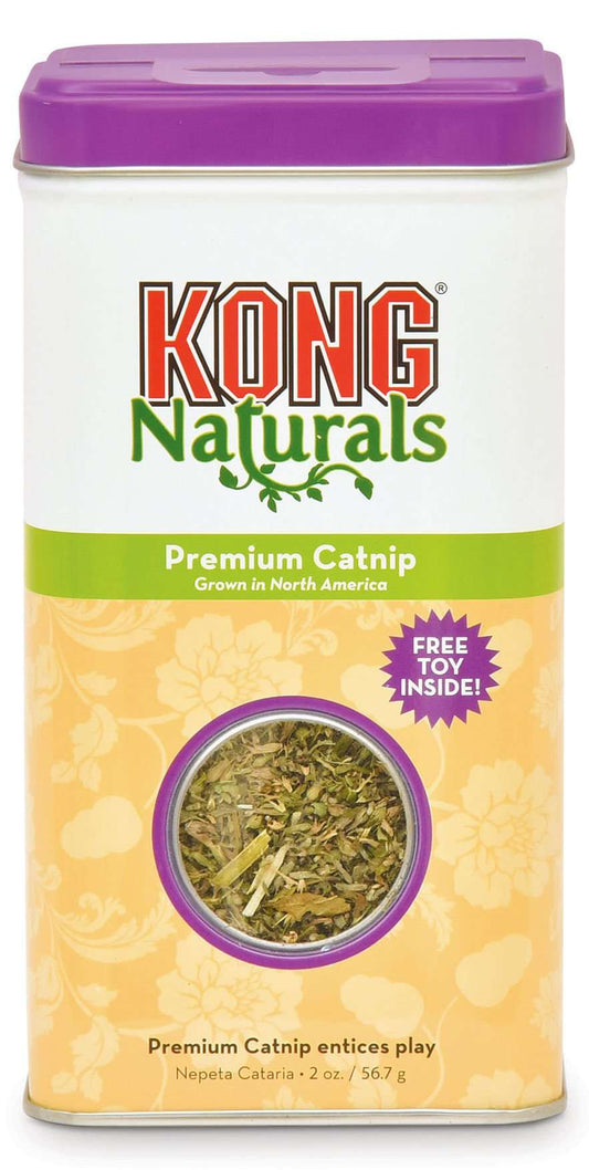 KONG Naturals premium catnip container with purple lid and window