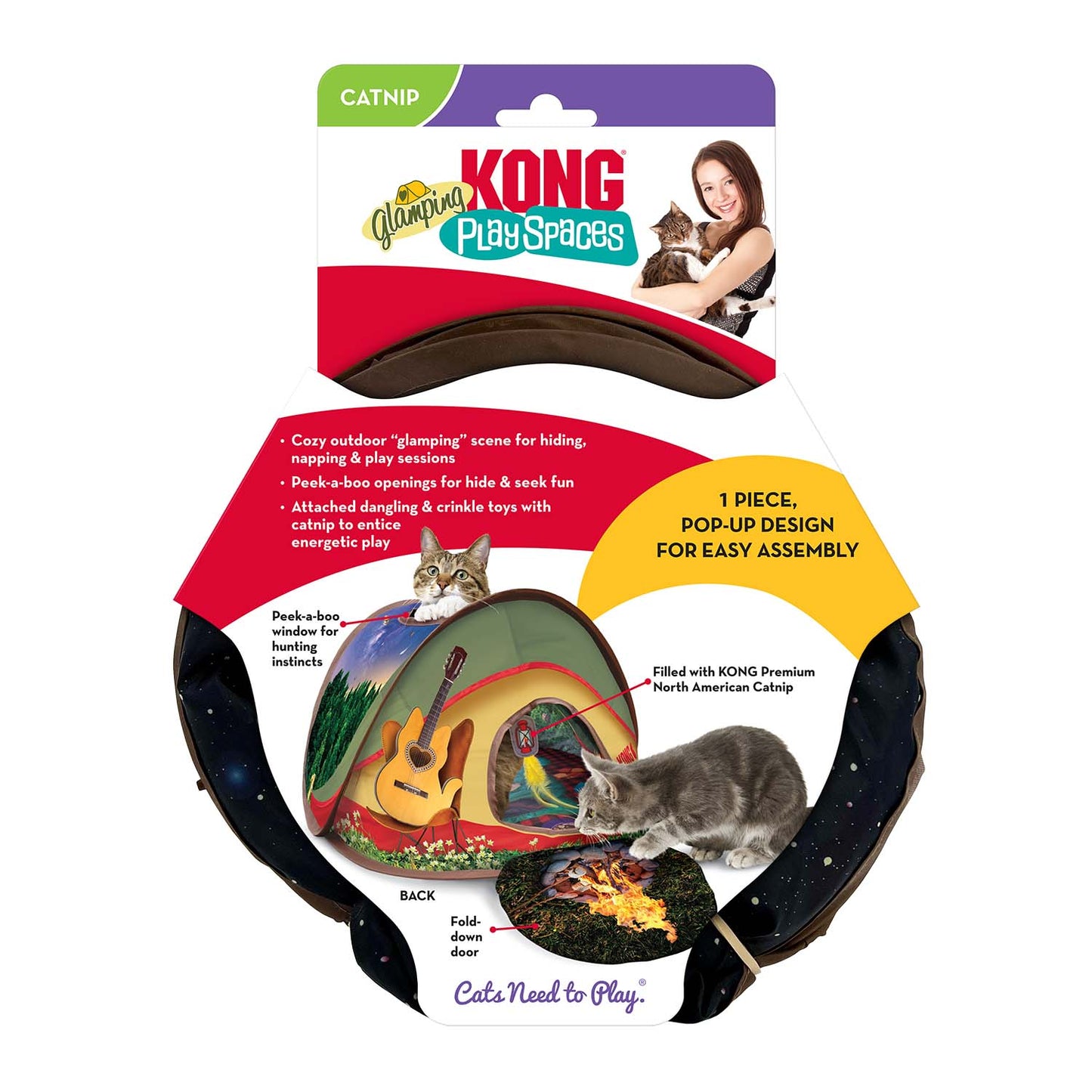 KONG Play Spaces Glamping Tent Cat Toy – Pop-Up Hide & Play Tent with Catnip | 25"W