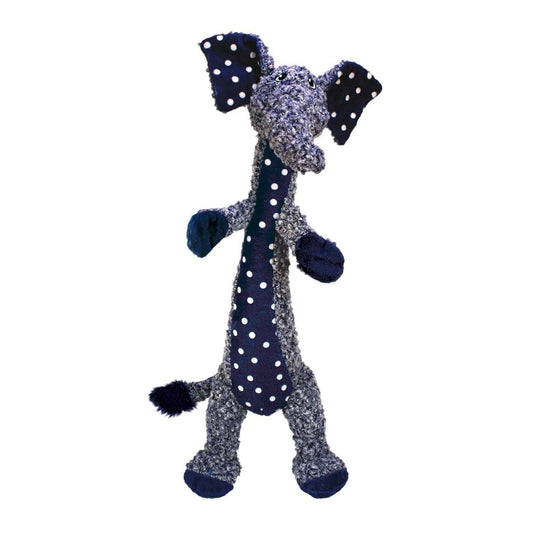 Large plush elephant dog toy with dotted ears and legs, textured body, squeaker