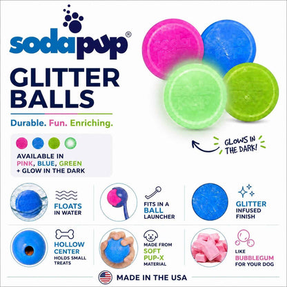 SodaPup Glitter Ball Dog Toy - Treat Dispensing Floating Fetch Ball