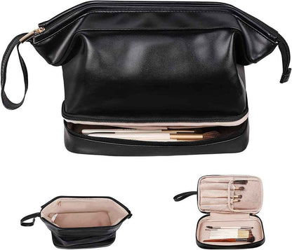 Water-Resistant PU Leather Makeup Bag – Large Capacity Travel Toiletry Pouch