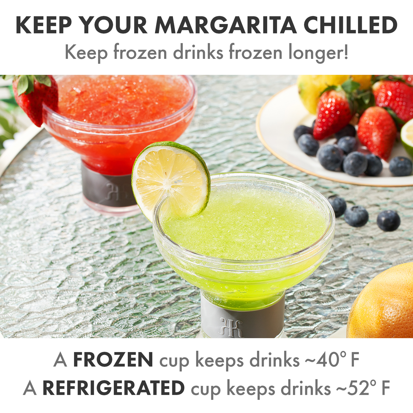 Khen Barcelona Frozen Margarita & Cocktail Chiller Glasses | Set of 2 | 12oz | Double-Wall | Acrylic - Niksstuff