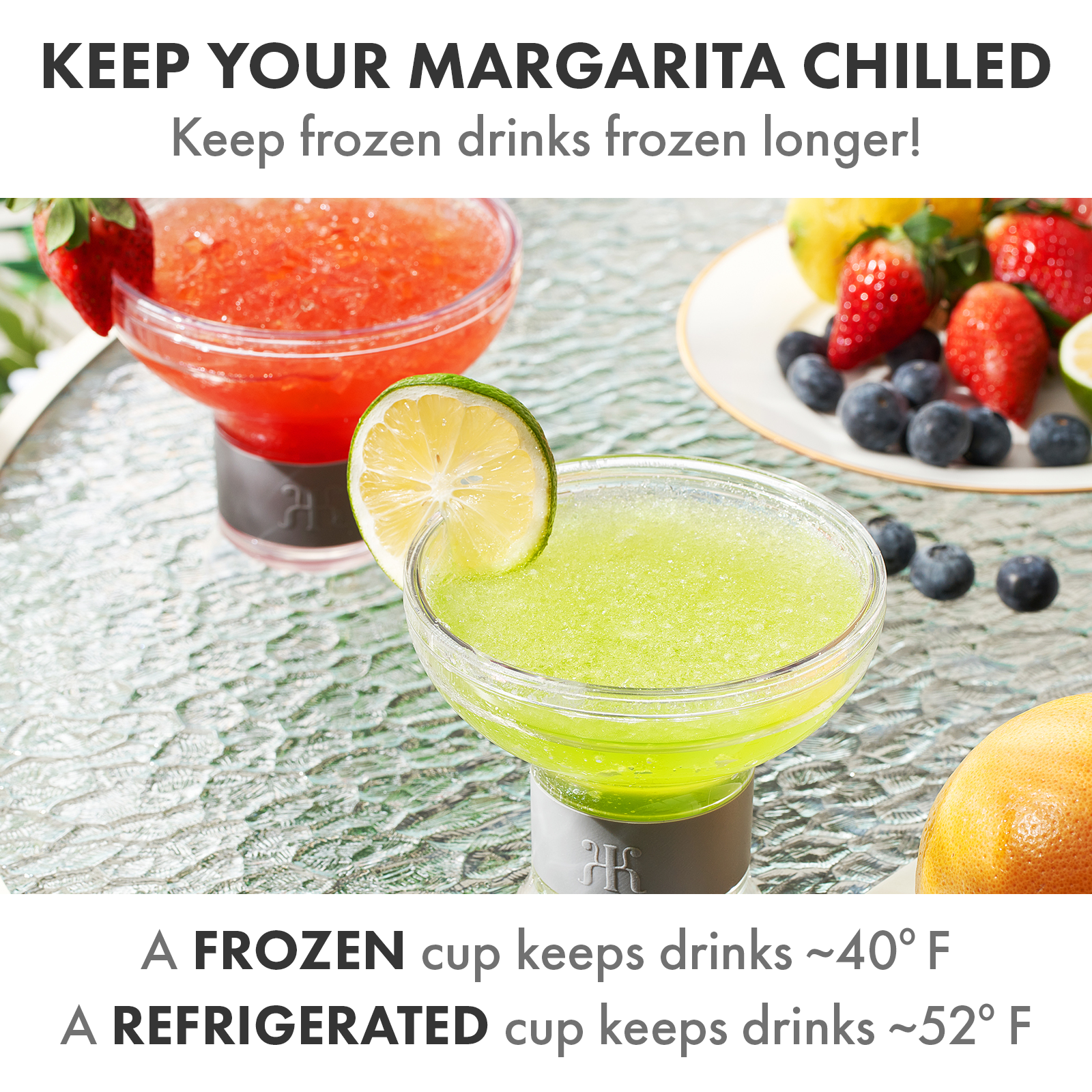 Khen Barcelona Frozen Margarita & Cocktail Chiller Glasses | Set of 2 | 12oz | Double-Wall | Acrylic - Niksstuff