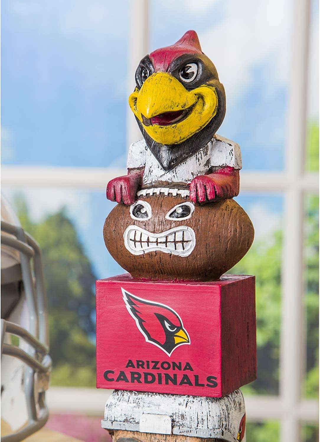Arizona Cardinals resin totem garden statue close-up with bird top and logo block