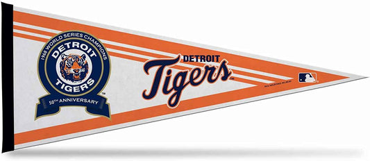 Detroit Tigers 50th anniversary soft felt pennant with World Series logo and striped design