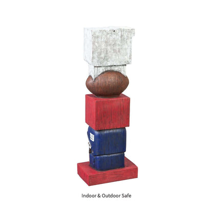 New York Giants resin tiki totem from side view with blue top and red base