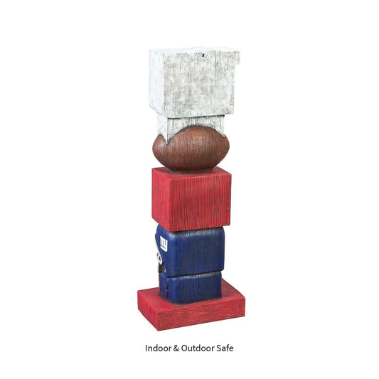 New York Giants resin tiki totem from side view with blue top and red base