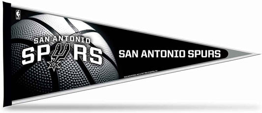 Soft felt NBA pennant with San Antonio Spurs logo and text, black and gray, 12x30 in