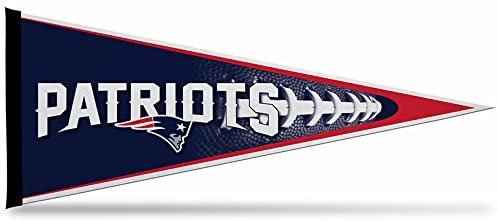 New England Patriots soft felt pennant, triangular blue with PATRIOTS text and red trim